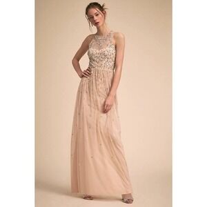 Anthropologie BHLDN Ginny Dress Size‎ 0 Sequin Nude Embellished Bridal Wedding